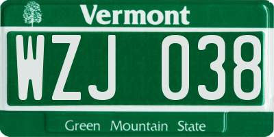 VT license plate WZJ038
