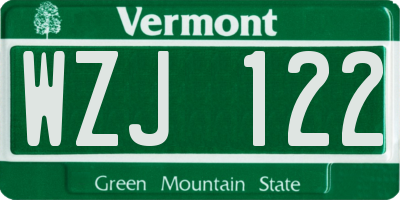 VT license plate WZJ122