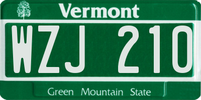 VT license plate WZJ210