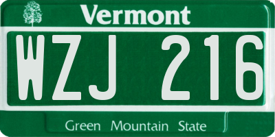 VT license plate WZJ216