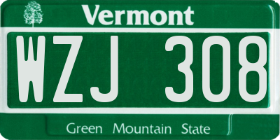 VT license plate WZJ308