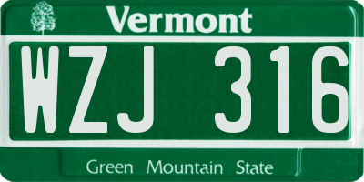 VT license plate WZJ316