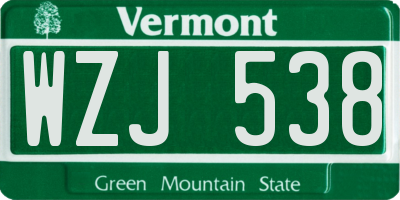 VT license plate WZJ538