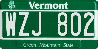 VT license plate WZJ802