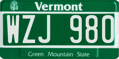VT license plate WZJ980