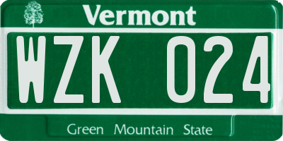 VT license plate WZK024