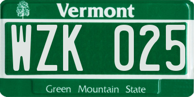 VT license plate WZK025