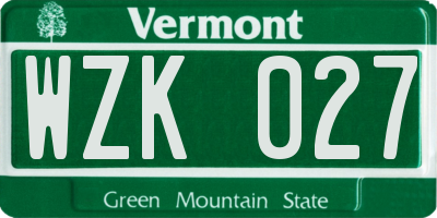 VT license plate WZK027