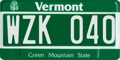 VT license plate WZK040