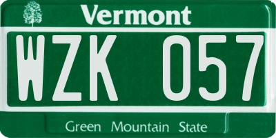 VT license plate WZK057