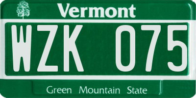 VT license plate WZK075