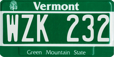 VT license plate WZK232
