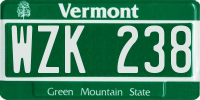 VT license plate WZK238