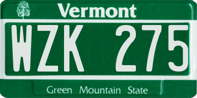 VT license plate WZK275