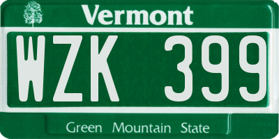 VT license plate WZK399