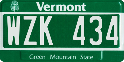 VT license plate WZK434