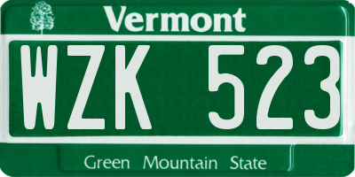 VT license plate WZK523