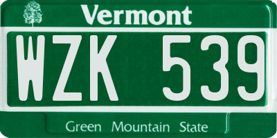 VT license plate WZK539
