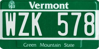 VT license plate WZK578