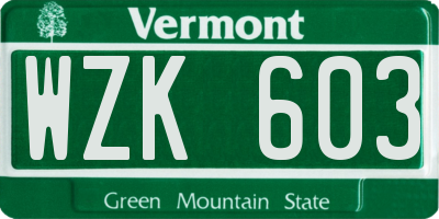 VT license plate WZK603