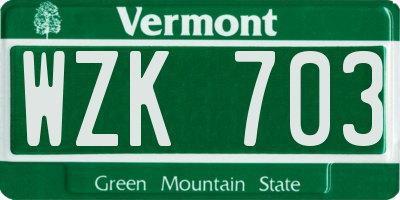 VT license plate WZK703