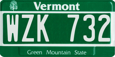 VT license plate WZK732