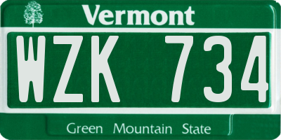 VT license plate WZK734