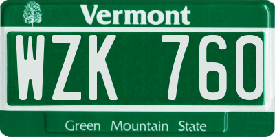 VT license plate WZK760