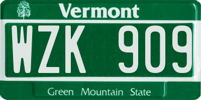 VT license plate WZK909