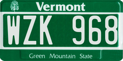 VT license plate WZK968