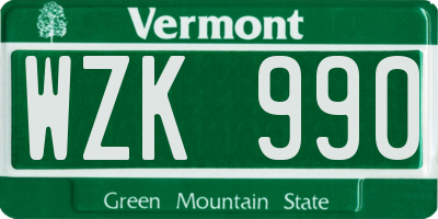 VT license plate WZK990