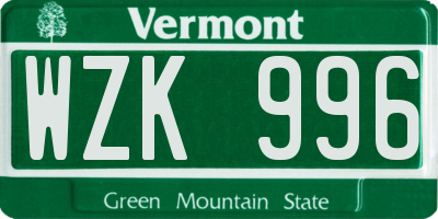 VT license plate WZK996