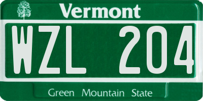 VT license plate WZL204