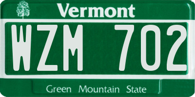 VT license plate WZM702