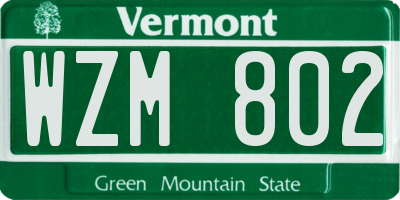 VT license plate WZM802