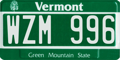 VT license plate WZM996