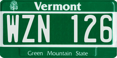 VT license plate WZN126