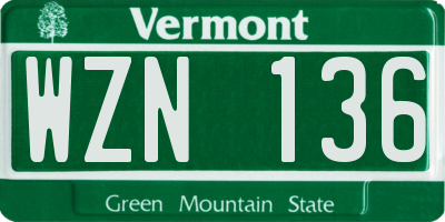 VT license plate WZN136