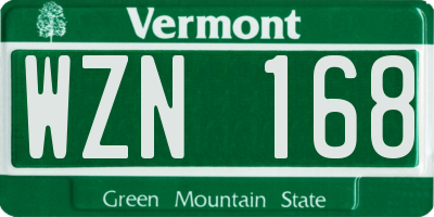 VT license plate WZN168
