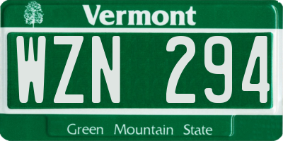 VT license plate WZN294