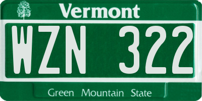 VT license plate WZN322