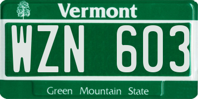 VT license plate WZN603