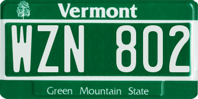 VT license plate WZN802