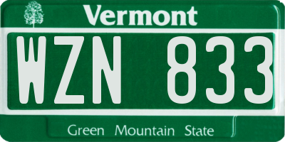 VT license plate WZN833