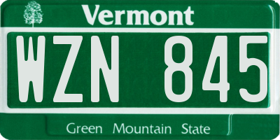 VT license plate WZN845