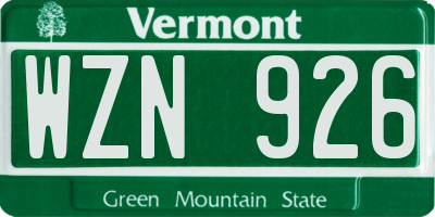 VT license plate WZN926