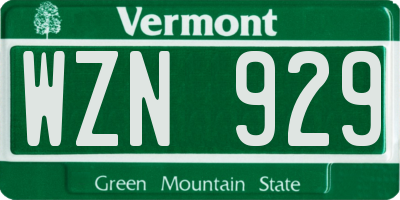 VT license plate WZN929