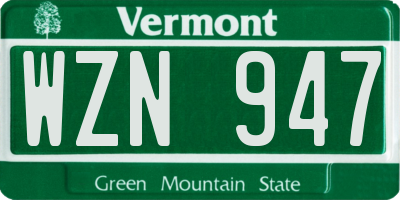 VT license plate WZN947