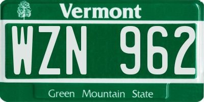 VT license plate WZN962