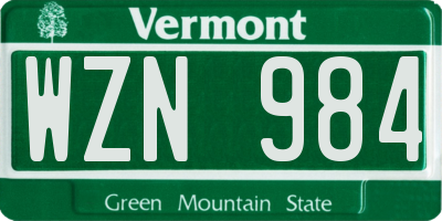 VT license plate WZN984